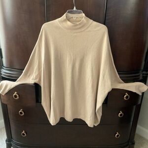 Neiman Marcus Tan Mock Neck Batwing Tunic Sweater